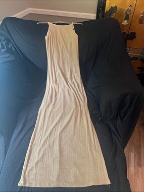 Size 5-6 Dave & Johnny Champagne Shimmer Maxi Dress with ornate back